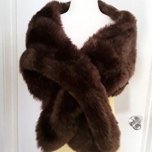 BENETTON Dark Brown Contemporary Faux Fur Wrap Stole Shawl
